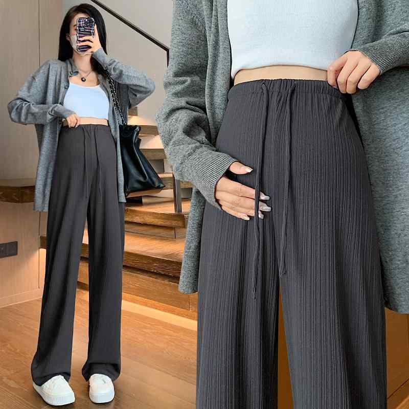 マタニティ服 美脚 脚長 部屋着 妊婦服 妊婦用　パンツ　レギンス マタニティパンツ 春 アウター 2025 春秋型 S サイズ お腹 サポートなし ドローストリング ストレート ワイド レッグ パンツ 着
