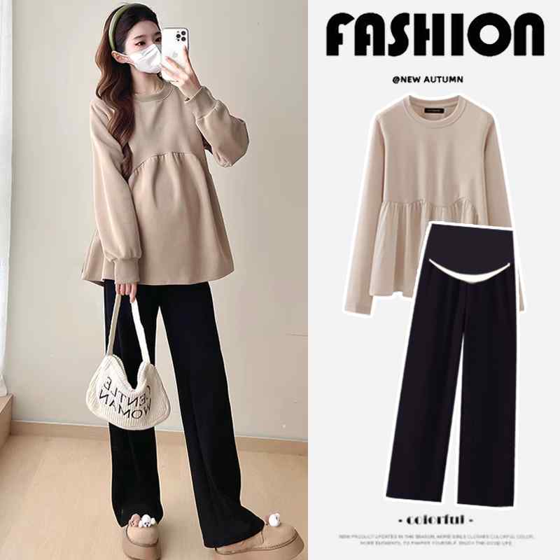 マタニティ服 美脚 脚長 部屋着 妊婦服 妊婦用　パンツ　レギンス 妊娠を 隠さずに お腹を カバー できる 妊婦用 トップス 春服 2025年 ファッション 服 春 スウェットシャツ 春秋 妊娠 スーツ