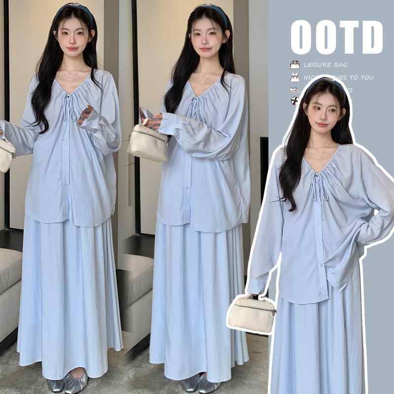 マタニティ服 美脚 脚長 部屋着 ゆったり マタニティ　パンツ　レギンス マタニティウェア 2025 春 スーツ ゆったり フレンチ トップスと スカート ツーピース 春服 妊娠 高級