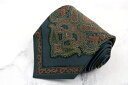 バレンシアガ BALENCIAGA ボーダー柄 シルク 日本製 西陣ネクタイ 刺繍 カーキ シルク ブランド ネクタイ 送料無料 【中古】【美品】