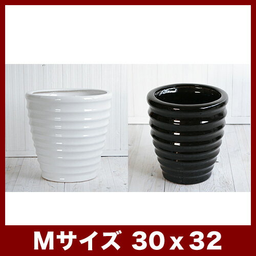 ルッカ　HR1　ツヤ　Mサイズ 　　≪植木鉢/陶器鉢/白黒磁器系≫