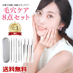 【楽天1位獲得】2点で10％OFF! <strong>毛穴ケア専用キット</strong> 黒ずみ 毛穴ケア ピンセット コメドプッシャー 8本 ケース付き ステンレス 角栓 角栓除去 ニキビ コメド イチゴ鼻 肌 処理 スティック 毛抜き スキンケア 送料無料 即納