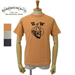 メンズ　WAREHOUSE　ウエアハウス　　半袖　クルーネック　フロント プリント　Tシャツ　U.OF.W <strong>4601</strong>