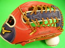 型付け無料 ミズノ MIZUNO 海外モデル 外野用 オレンジ×ネイビー×タンヒモ Tネットウェブ ソフトボール・野球兼用