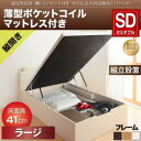 【送料無料】【組立設置】 セミダブルベッド マットレス付き 通気性抜群 棚付き コンセント付き 跳ね上げベッド Prostor プロストル 薄型ポケットコイルマットレス付き 縦開き ラージ 跳ね上げ式 ベッドマット付き べット 収納付き すのこ スノコ(代引不可)