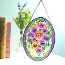 ステンドグラス サンキャッチャー おしゃれ 壁掛け クリスマス 飾り Purple Pansies 7917MO ステンドクラス アンティーク 海外セレブ プレゼント グラスアート 花 パンジー