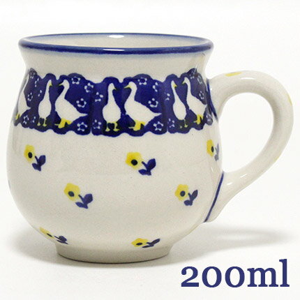 ポーランド陶器・食器 マグカップS 0.2L アヒル&小花 黄色いお花 マニュファクトゥラ社 K67-ALC63
