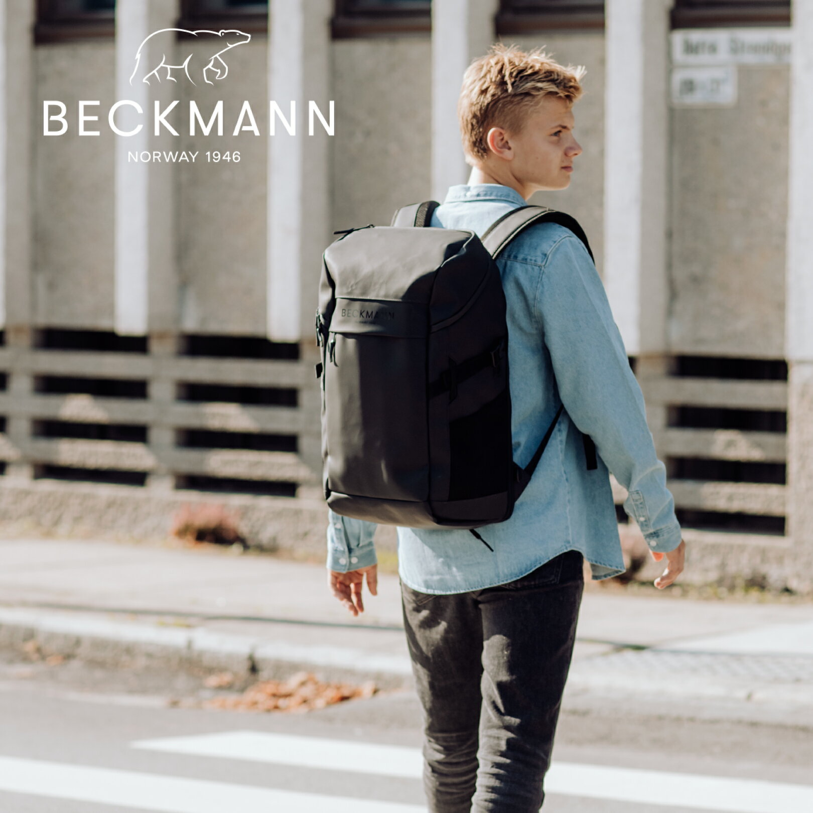 【BECKMANN】<strong>ベックマン</strong> <strong>ノルウェー</strong> バックパック STREET FLX Black リュック 30L 35L メンズ レディース 北欧 ブラック 黒 大容量 撥水 ビジネス パソコン ノートPC チェストベルト ヒップベルト 通学 通勤 出張 旅行 北欧