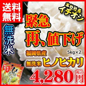 【送料無料】【無洗米】福岡県産ヒノヒカリ5kg×2個セット送料無料