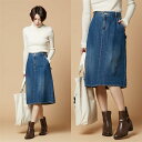 セミフレアミディ丈デニムスカート 「ブルー」 ◆ S M L LL ◆ ◇ ベルメゾン レディース スカート ミディ丈 おしゃれ きれい かわいい ◇