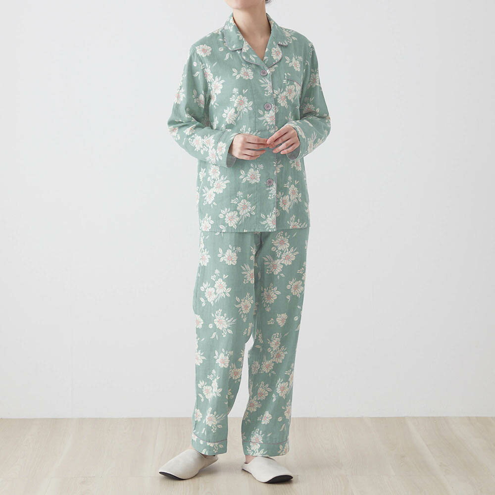 【新色追加】【ベルメゾン】コットン<strong>ダブルガーゼパジャマ</strong> ◆ S M L LL ◆◇ レディース パジャマ ルームウェア ガーゼ 綿 上下セット 長袖 前開き 秋 おしゃれ かわいい 秋冬 パジャマ かわいい シャツパジャマ 入院着 ◇