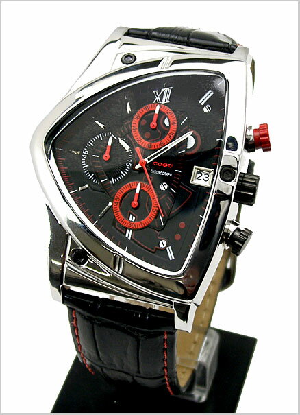 COGU（コグ）三角形コジモグッチ クロノグラフ腕時計（ブラック文字盤・革ベルト・男性用） 53%OFF C43-RBK