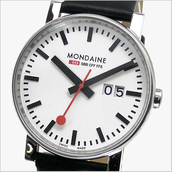 MONDAINE（モンディーン）スイス国鉄オフィシャル鉄道ウォッチ ビッグデイト/ビッグサイズ 牛革ベルト 男性用/ホワイト 正規品 30%OFF