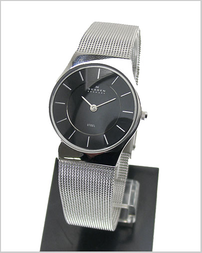 SKAGEN（スカーゲン） レディース腕時計 ウルトラスリム（メッシュベルト・ブラック文字盤）57%OFF 233SSSB