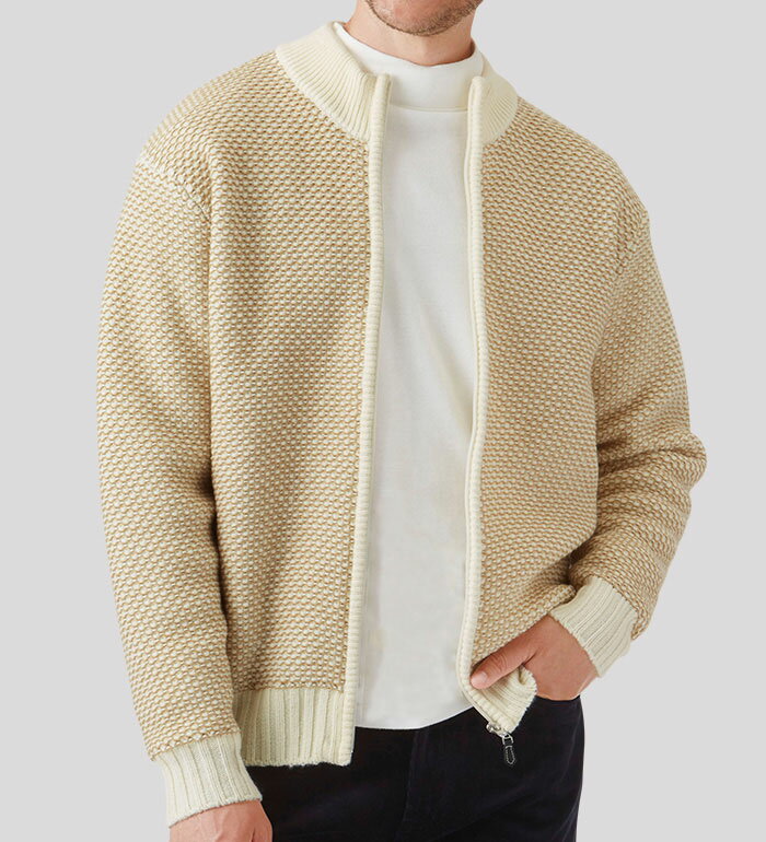 ＼まとめ買いクーポン配布中／ブルゾン S M L LL 3L お洒落編地柄ニットジャケット(S〜3L) ベルーナ belluna 50代 60代 メンズ 大人 ファッション 秋冬 秋冬服 アウター 羽織り