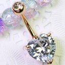 キラキラと輝く大粒クリアハート へそピアス/ボディピアス/バナナバーベル/ベリーリング/ヘソピアス/ボディーピアス/ベリーダンス/ボディジュエリー/14ゲージ/ローズゴールド
