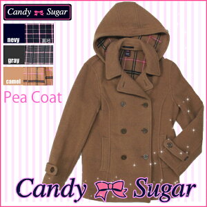 キャンディーシュガースクールコートピーコートダブルフェイス【candysugar】ネイビーグレーキャメル学生コートレディースpeacoatブランド