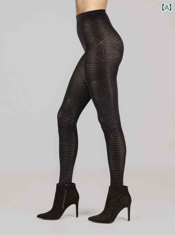 レディース ストッキング 5XL 23秋冬商品。CdR KEIKOの40デニールの黒のベルベット素材で.モダンな柄が施なレギンスです。