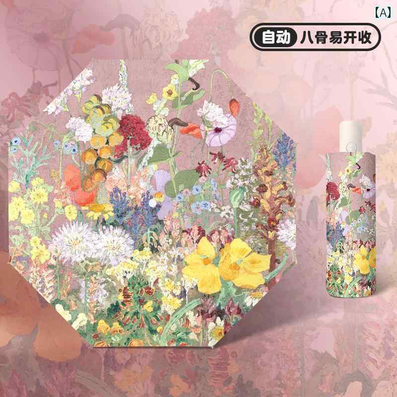 折り畳み式　傘 ドイツ製全自動 日傘 強力 日焼け防止 UV カット イラスト サンシェード 女性用 携帯用 折りたたみ 式 晴 雨 兼用 傘