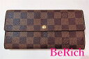 ルイ ヴィトン LOUIS VUITTON 財布 長財布 ダミエ ポルト フォイユ サラ N61734 エベヌ 茶 ブラウン PVC レザー 札入れ 小銭入れ 二つ折り財布 ロング ウォレット メンズ レディース 【中古】 bs1878