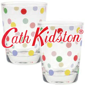 キャスキッドソン正規品,食器,Cath Kidson,ドット柄コップ,グラス2個セット,Spotty Glass Tumbler. 【マラソン1207P02】