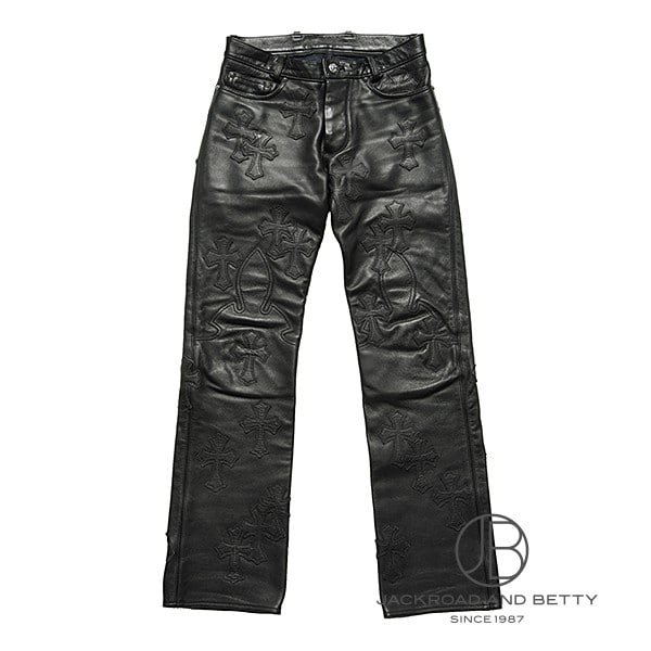 クロムハーツ CHROME HEARTS セメタリー クロスパッチ レザー パンツ 中古 その他