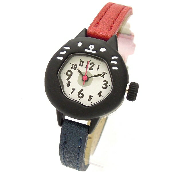 愛嬌たっぷり！太っちょネコのバイカラーレザーブレスレット ウォッチ 【レッド/ネイビー】 腕時計 レディース ポスト投函 送料無料 ! お買い物マラソン ポイント 最大40倍 母の日 の プレゼント にビアリッツ