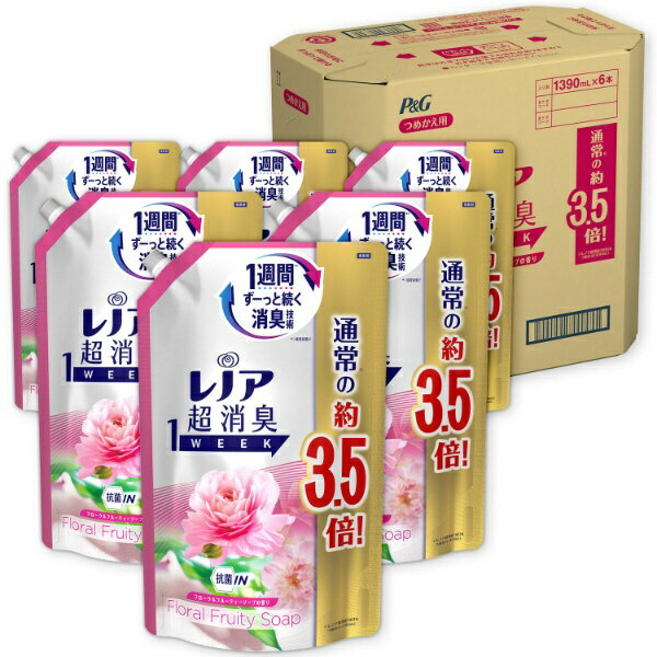 P&G｜ピーアンドジー レノア超消臭1WEEK フローラルフルーティーソープつめかえ用 超特大サイズ1.390mL×6個