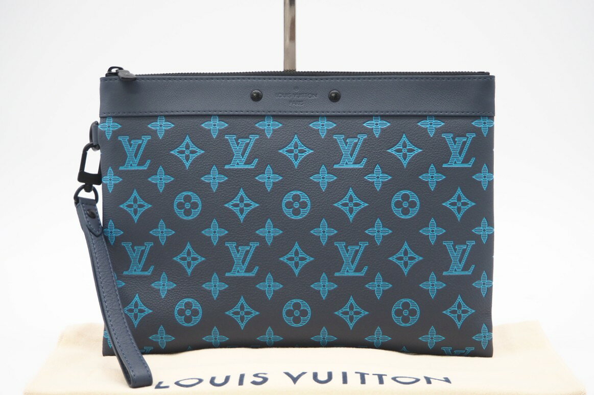 ★3日以内返品可★ LOUIS VUITTON ルイ ヴィトン M82321 モノグラム シャドウ ポシェット トゥ ゴー ネイビー ブルー バッグ【中古】
