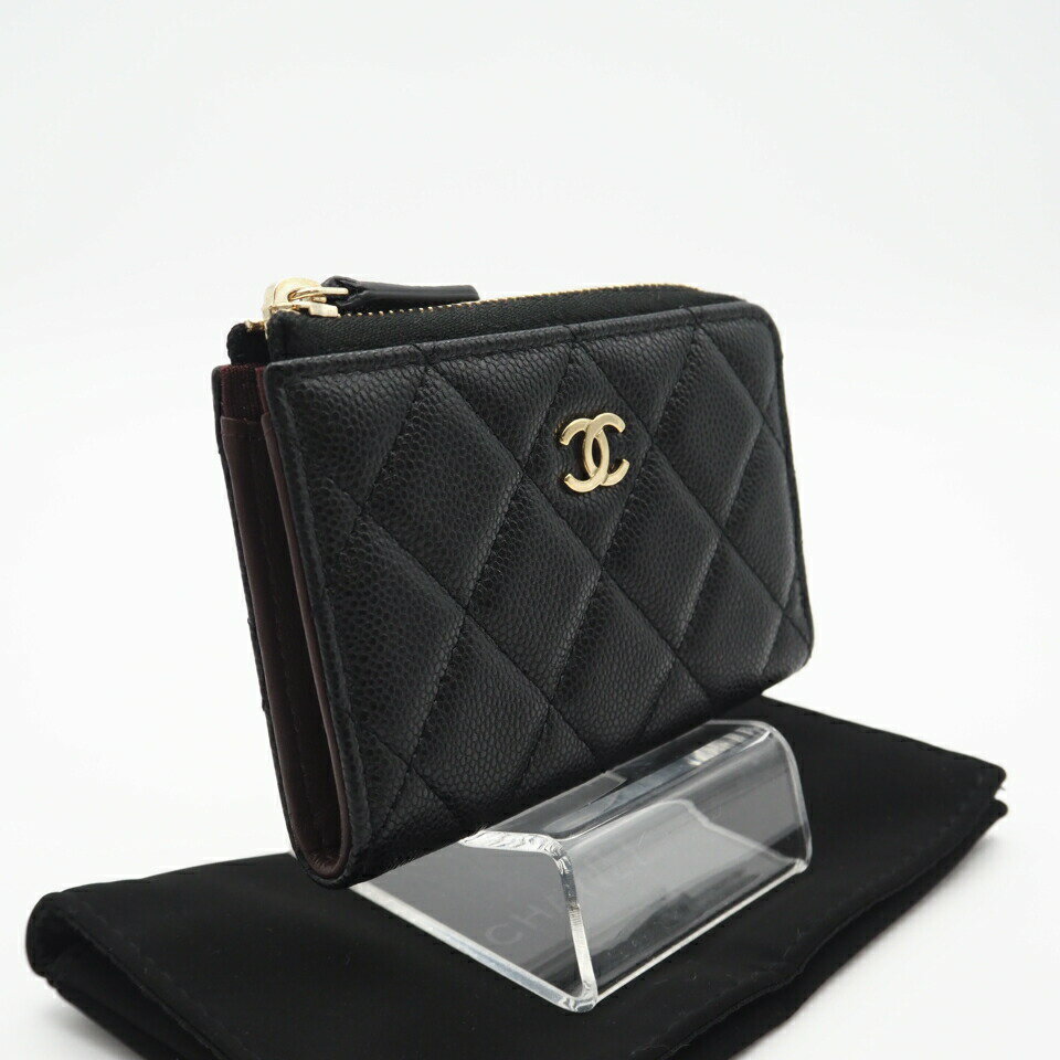 ★3日以内返品可★ CHANEL シャネル AP0221 キャビアスキン ココマーク マトラッセ ブラック L字ファスナーコインケース 美品【中古】