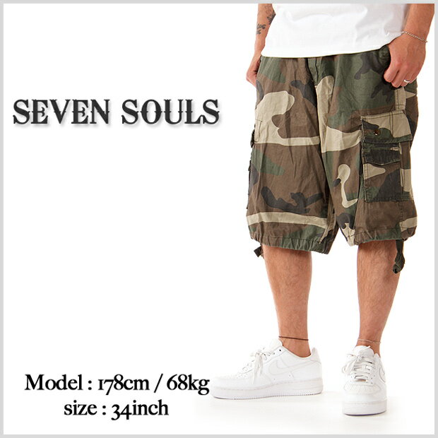 SEVEN SOULS CAMO CARGO SHORTS / セブンソウルズ カーゴショーツ　ハーフパンツ【ウッドランド】