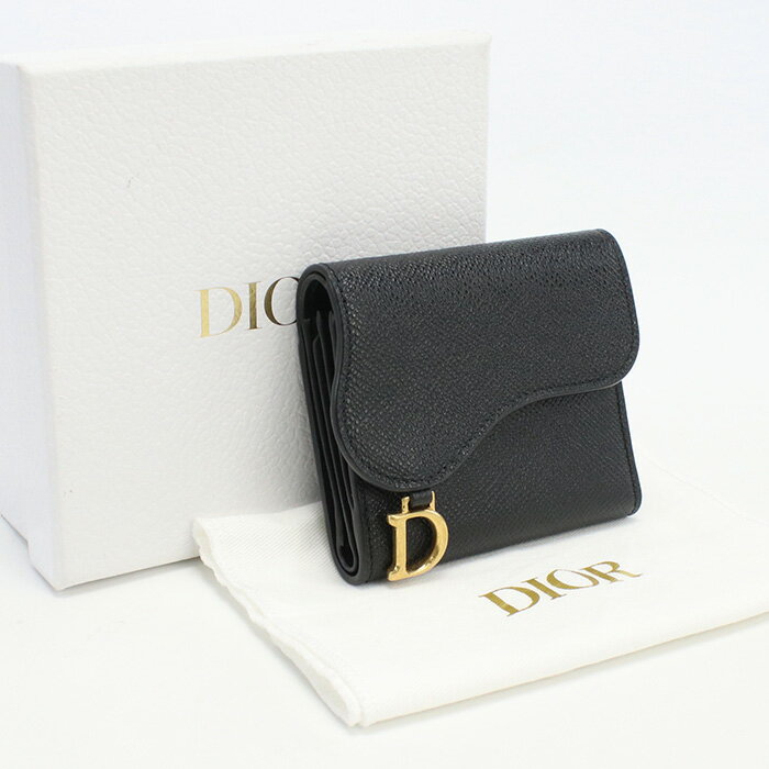 【中古良品】ディオール(Christian Dior) サドル ロータスウォレット カーフスキン S5652CBAA M900 ブラック系　【ランク：A】 us-2 レディース