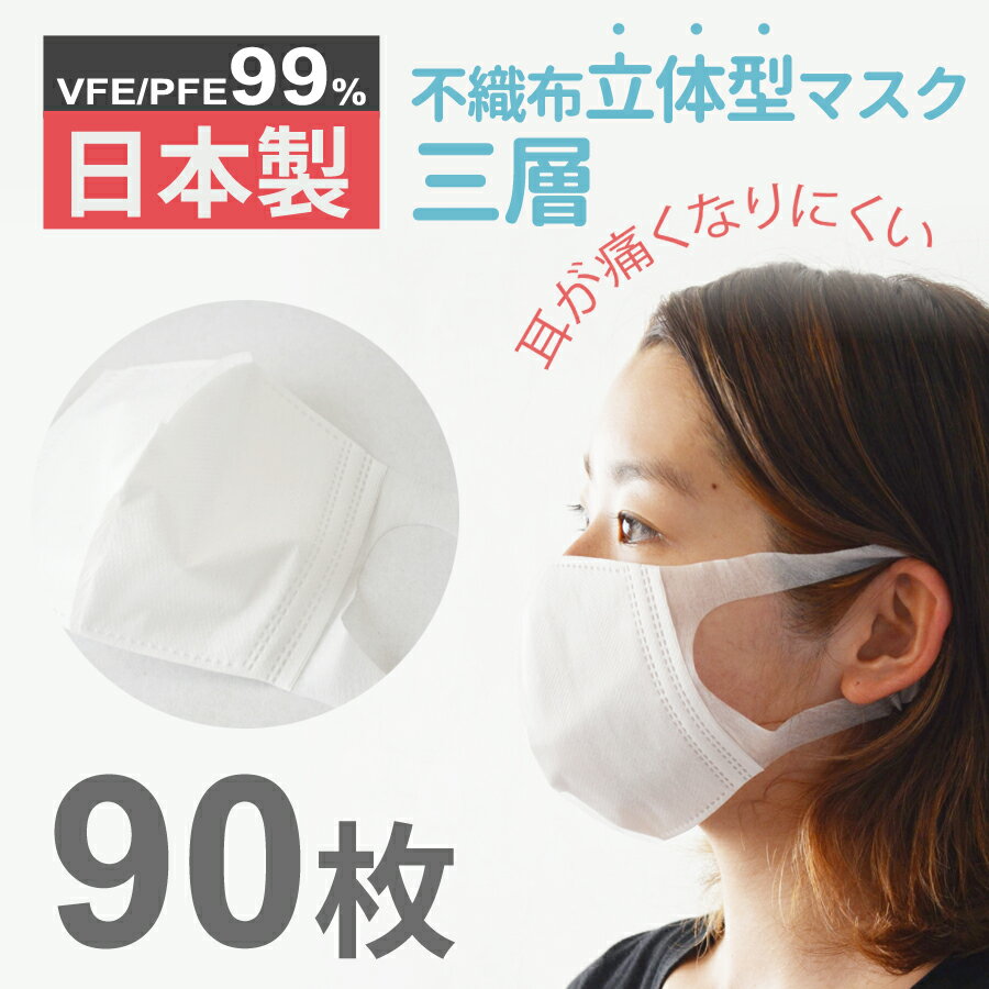 【8月17日12時より★再販売】マスク 日本製 90枚｜日本製マスク 使い捨てマスク日本製 大容量 Mサイズ 大人用マスク 3層構造 PFE VFE 99% 日本 製 マスク 使い捨て 不織布マスク 立体マスク 在庫あり 送料無料