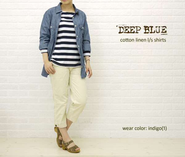 ■【10019090】DEEP BLUE(ディープブルー) 綿麻長袖シャツ・73706-1621101-WKNCSTY001【レディース】//