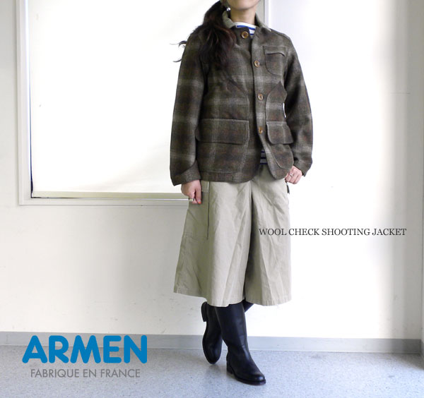 ■【10013047】ARMEN(アーメン) WOOL CHECK SHOOTING JACKET・NAM1061W【レディース】//