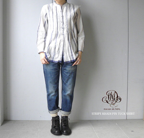 ʥݥȺ14ܡ105 10:00  106 23:59̵ۡmaison de SOIL(᥾  ) STRIPE KHADI PIN TUCK SHIRTNMDS1081