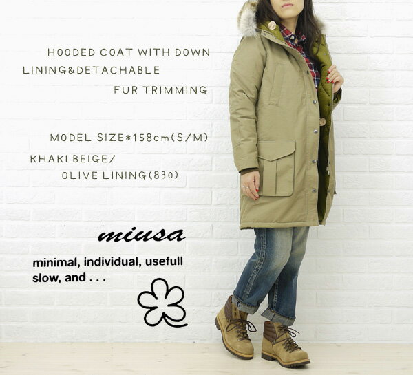 ■【10007874】miusa(ミューザ) HOODED COAT WITH DOWN LINING&DETACHABLE FUR TRIMMING・NMSU0862-0341102【レディース】//