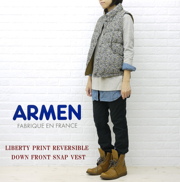 ■【10013603】ARMEN(アーメン) LIBERTY PRINT REVERSIBLE DOWN FRONT SNAP VEST・NAM0856L-0341102【レディース】【楽ギフ_包装】//店内全品ポイント10倍！【送料無料】ARMEN(アーメン) LIBERTY PRINT REVERSIBLE DOWN FRONT SNAP VEST・NAM0856L【レディース】