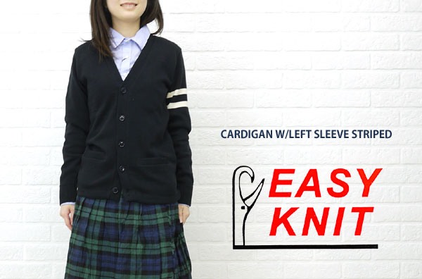 ■【10009778】EASY KNIT(イージーニット) CARDIGAN W/LEFT SLEEVE STRIPED・NEK1001-0341201【レディース】【楽ギフ_包装】//店内全品ポイント10倍！【送料無料】EASY KNIT(イージーニット) CARDIGAN W/LEFT SLEEVE STRIPED・NEK1001【レディース】