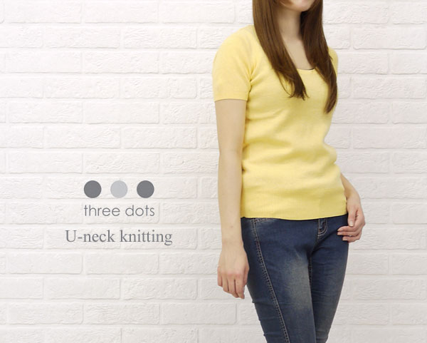 【40%OFF】【10022563】three dots(スリードッツ) Uネックニット・IF1S-001N-0441201【レディース】