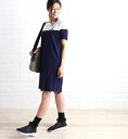 【ラコステ LACOSTE】コットンジャージー カラーブロック ボートネック 半袖 ワンピース Tシャツドレス・EF3077L-0241801【レディース】【◎】