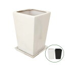 【送料無料】植え替え用 選べるスクエア陶器鉢(ストレート) 10号用(大)+陶器鉢皿のセット(+鉢底石+鉢底ネットサービス)
