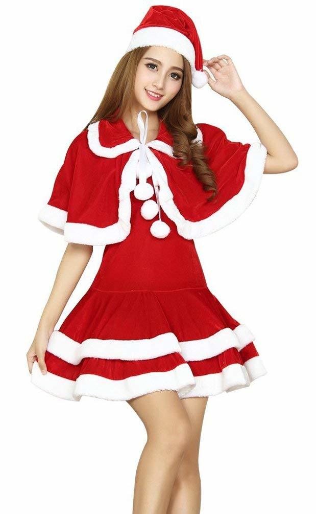 クリスマス フード コスプレ コスチューム 衣装 クリスマスサンタ サンタクロース コスプレ サンタ コスチューム レディース 3点セット