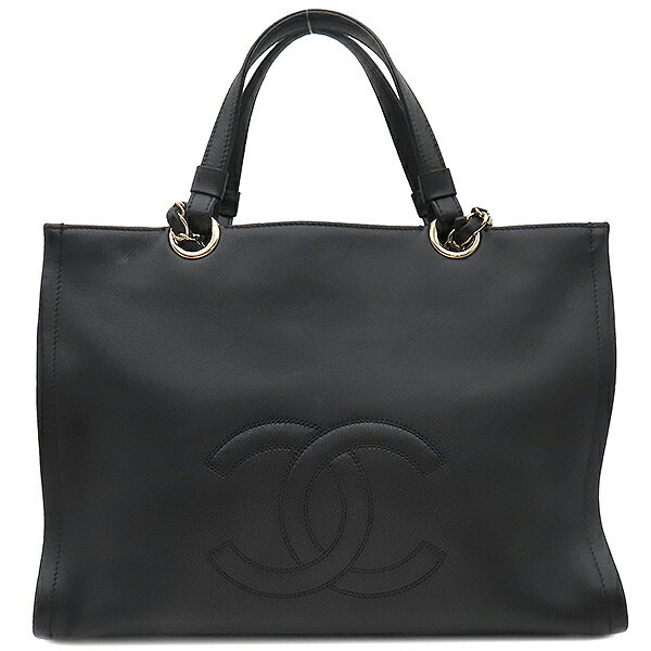 シャネル トートバッグ チェーンショルダー レザー ブラック 黒 ココマーク 肩掛け 中古