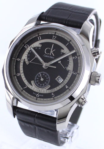カルバンクライン ビズ レトログラード クロノグラフ レザー ブラック メンズ K.77311.02【腕時計】【時計】