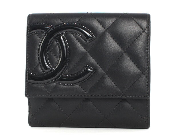 シャネル カンボンライン 二つ折財布 ブラック＆ショッキングピンク A50099