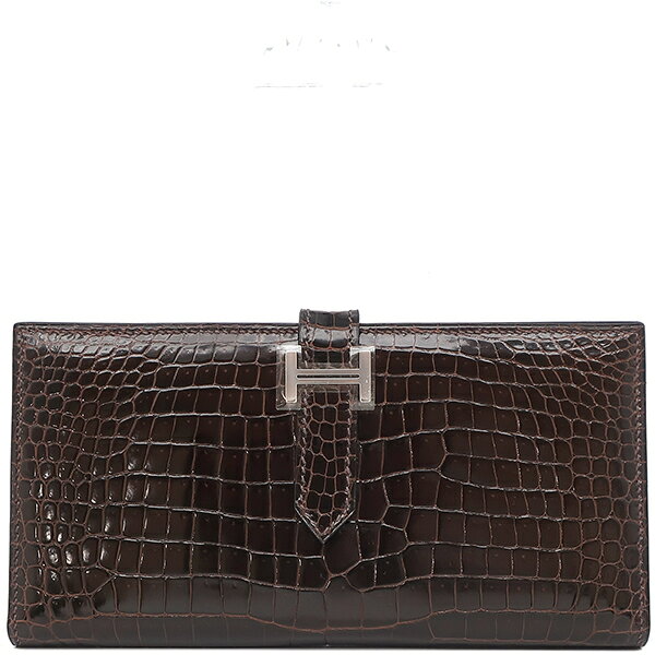 エルメス 長財布 ベアンスフレ ポロサス ブラウン 茶 二つ折り財布 中古