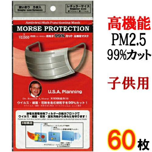 モースプロテクション 5枚入り×12袋 計60枚 スモールサイズ【日本製 子供用マスク PM2.5対応マスク 小さめ 5枚個包装 医療用マスク ウイルス 高機能マスク タバコ対策 サージカルマスク 花粉マスク 使い捨てマスク PM2.5対策 花粉対策 mask】