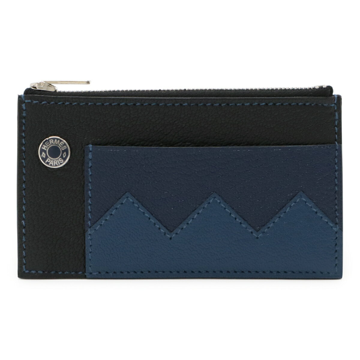 HERMES エルメス クロコダイル コンパクト カードケース コインケース 小銭入れ コインパース シェーブルミゾール ブラック ネイビー ブルー B刻印 【中古】