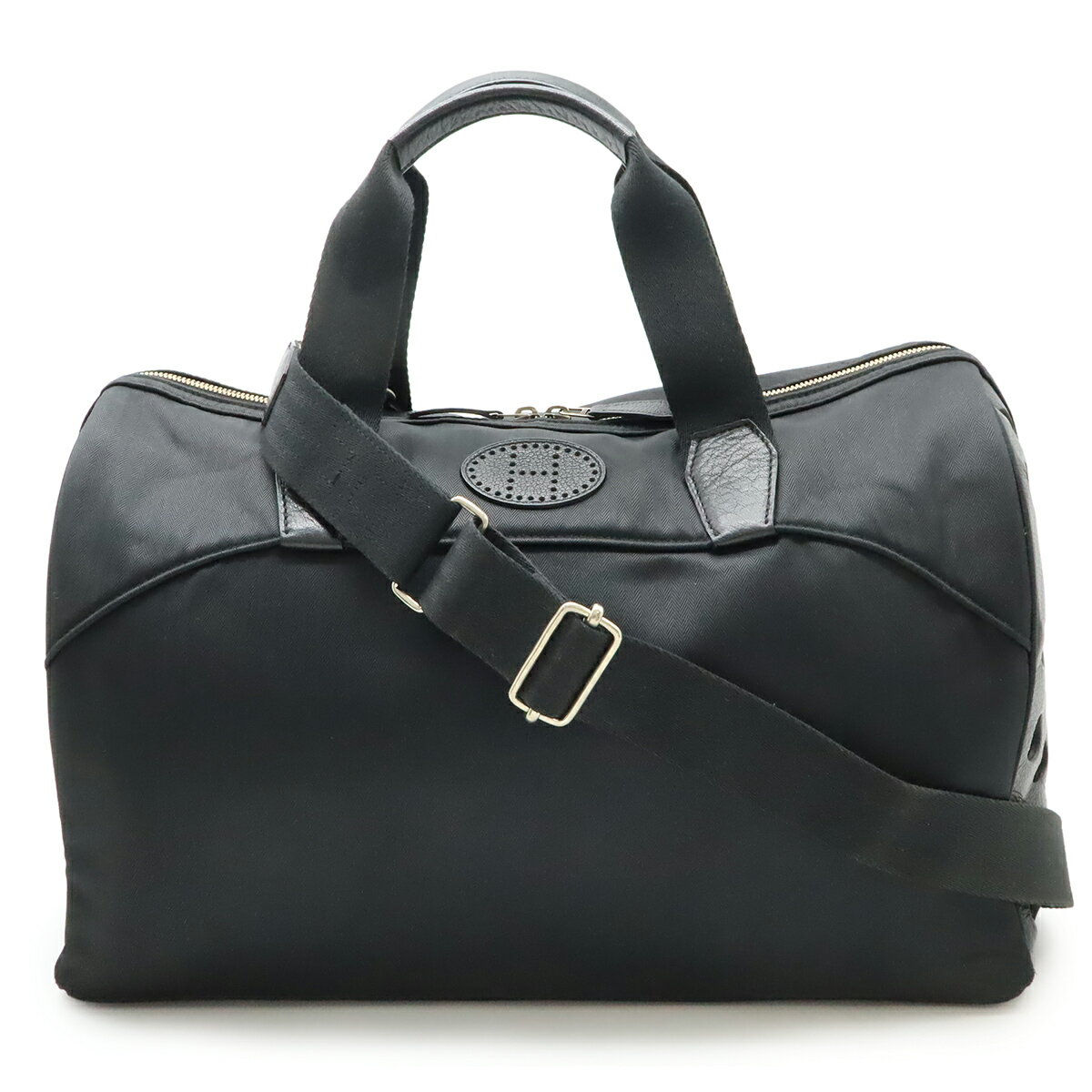 HERMES エルメス サックシアン ドッグキャリー ペット用キャリーバッグ ボストンバッグ 2WAY ショルダーバッグ トワルシェブロン レザー ブラック 【中古】